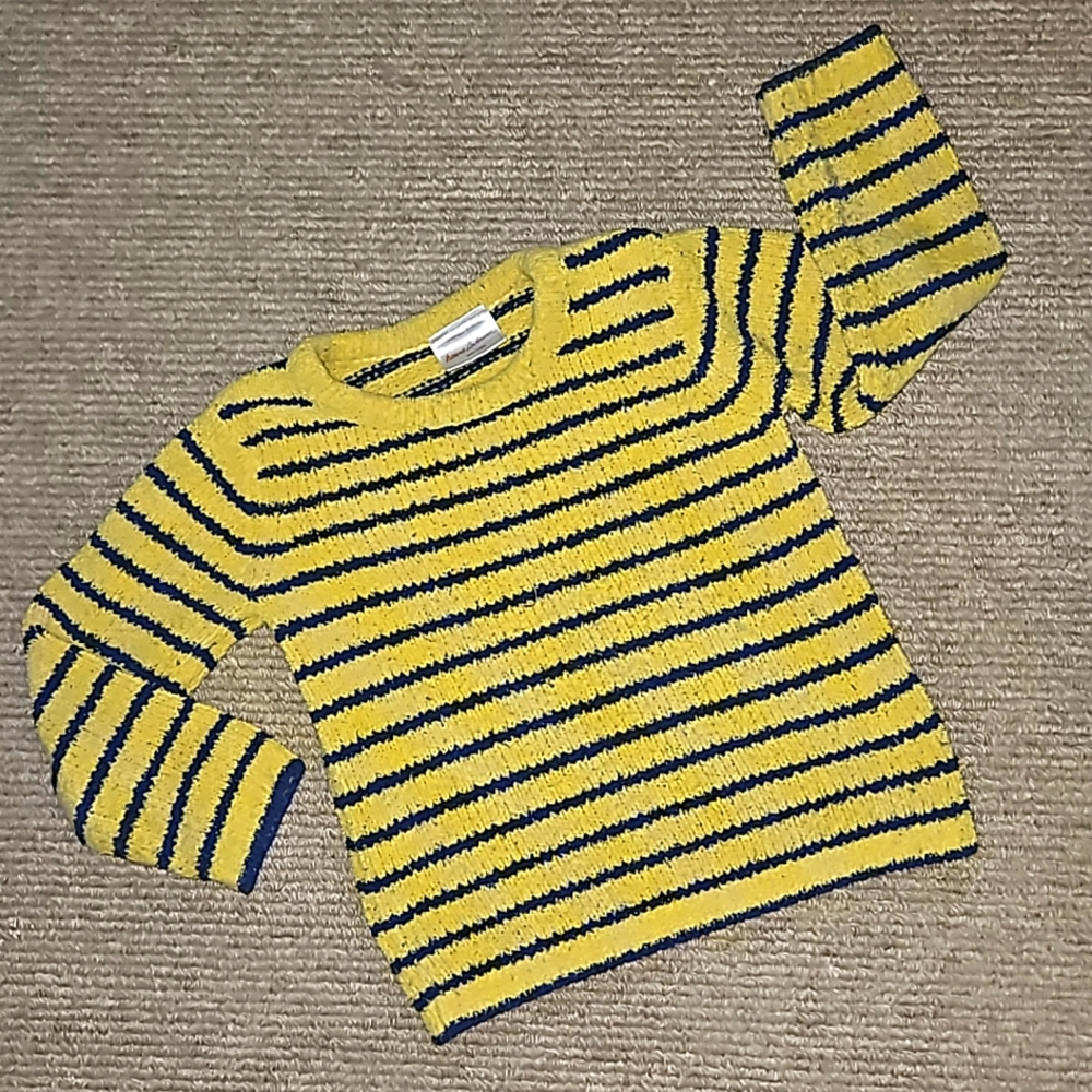 Hanna Andersson Yellow Blue Striped Marshmallow Fuzzy Crew Sweater